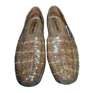 Sunsteps Men’s 10.5 Brown Leather Slip On Hand Woven Fisherman Sandals Casual